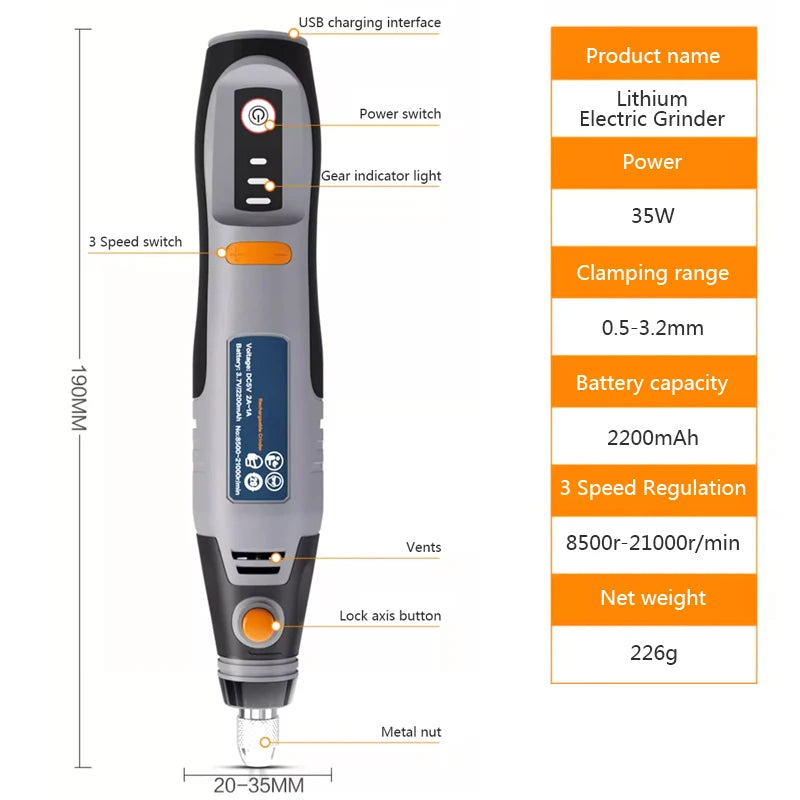 35W USB Cordless Rotary Tool Dremel DIY Mini Drill Engraving Pen