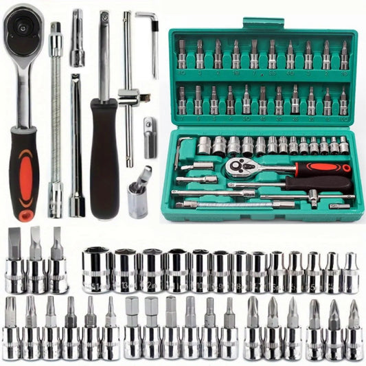 46pc Drive Socket Set 1/4 inch Ratchet Wrench Set